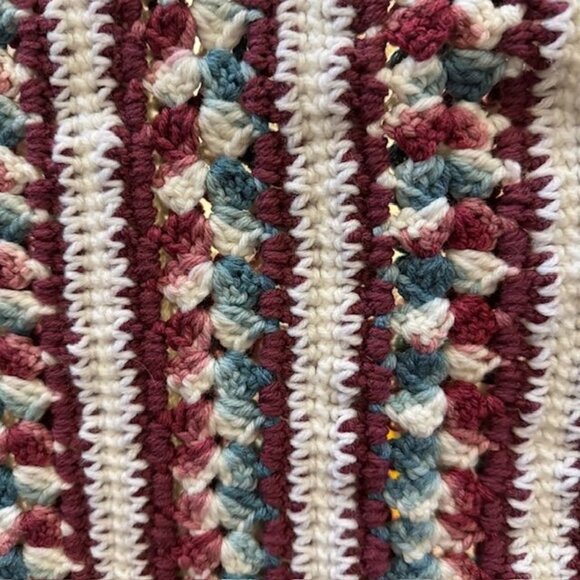 Handmade Crochet Blanket With Red White & Blue Stripes - Picture 2 of 4